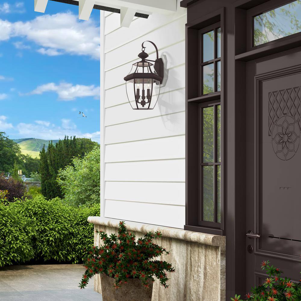 Bronze 3-Light Outdoor Wall Lantern with Clear Beveled Glass