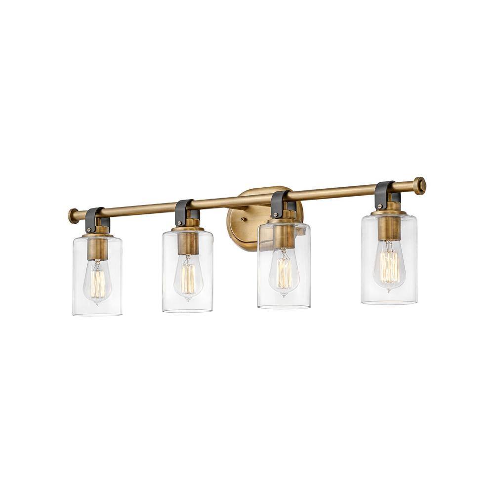 Halstead Heritage Brass 4-Light Vanity with Clear Glass Shades