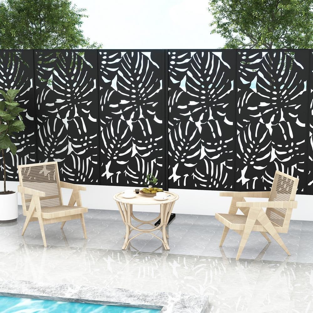 Lirago 75 in. x 48 in. Black Modern Metal Outdoor Privacy Screen