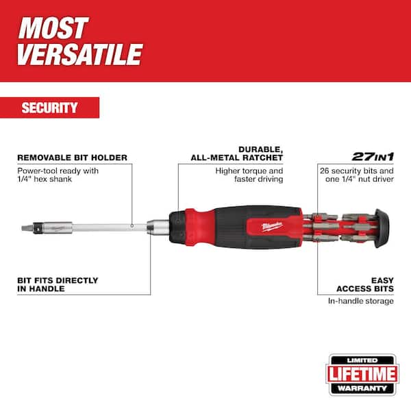 27 in. 1-Ratcheting Security Multi-Bit Screwdriver