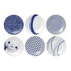 Pacific Mixed Patterns Blue and White Porcelain Tapas Plates (Set of 6)