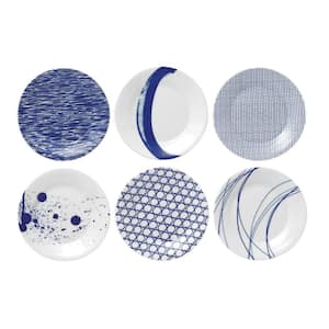 Pacific Mixed Patterns Blue and White Porcelain Tapas Plates (Set of 6)