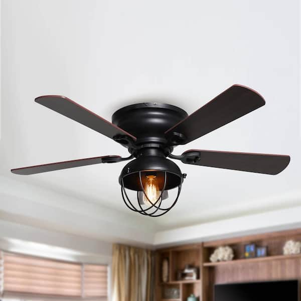 42 in. Indoor Black Flush Mount Ceiling fan with Light Kit and Remote Control