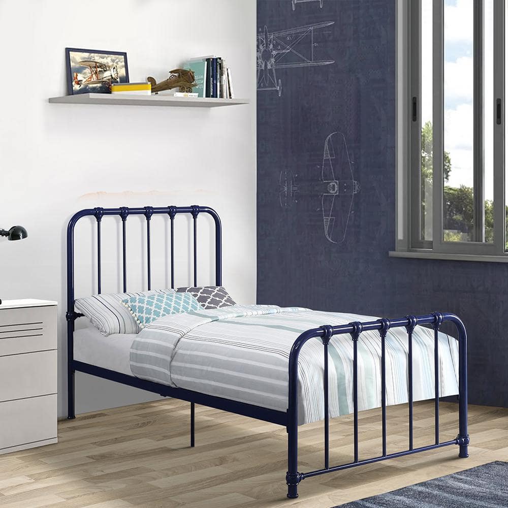 Bethany Twin Royal Blue Metal Platform Bed with Headboard