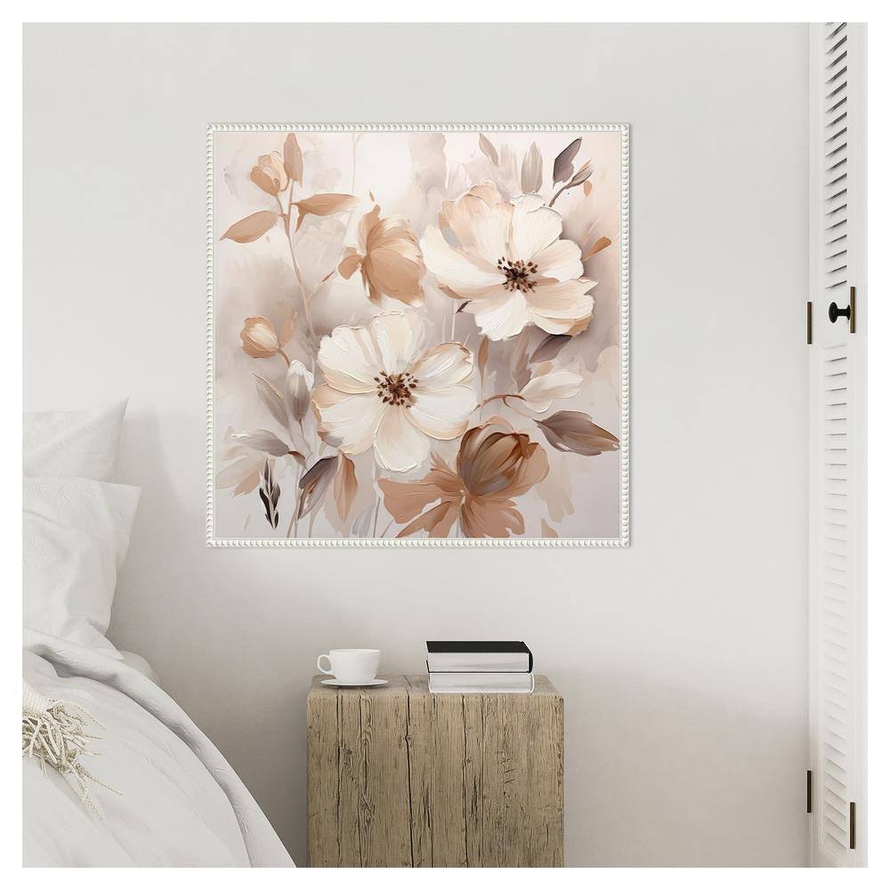 Scented Petals Beige and White Canvas Art in Sylvie White Frame