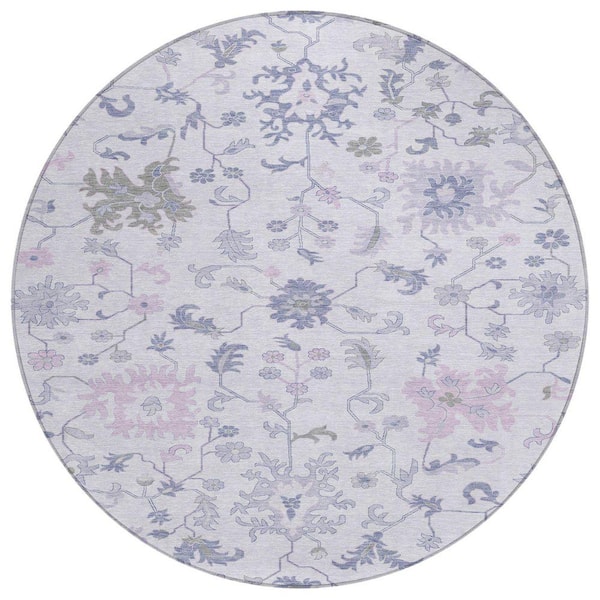 Chantille Machine Washable Indoor/Outdoor Abstract ACN1854 Lavender 8 ft. x 8 ft. Round Rug