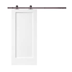 30 in. x 80 in. White Primed Composite MDF 1 Panel Interior Sliding Barn Door with Hardware Kit