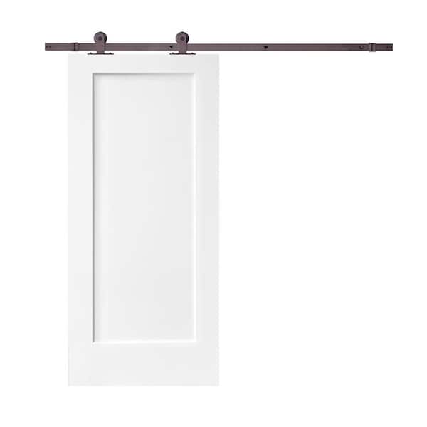 CALHOME 36 in. x 80 in. White Stained Composite MDF 1-Panel Interior Sliding Barn Door with Hardware Kit