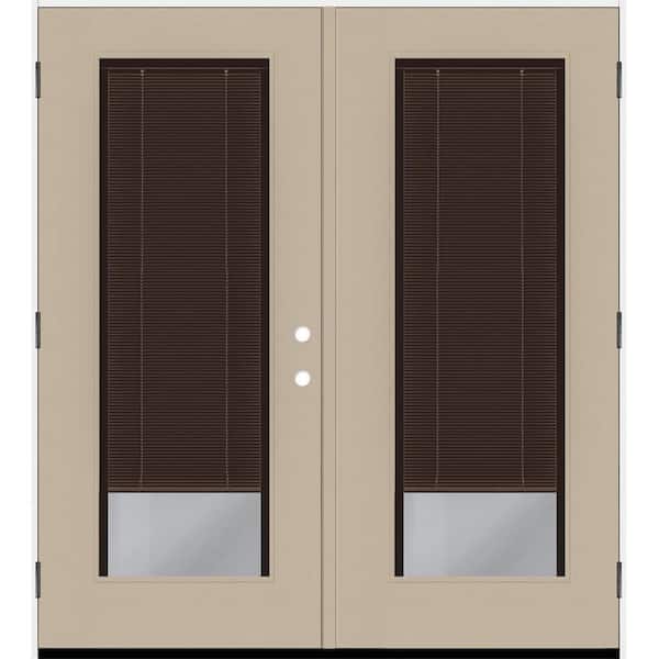 Legacy 72 in. x 80 in. Full Lite Clear Glass MochaMiniblind Sandstone RHOS Fiberglass Retro Patio Door with 6 in. Jamb