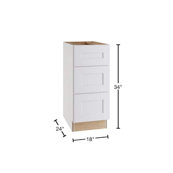 Home Decorators Collection Newport Pacific White Plywood Shaker Assembled  Drawer Base Kitchen Cabinet 3 Drawer Sft Cl 24 in W x 24 in D x 34.5 in H