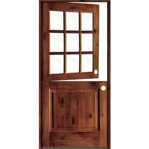 32 in. x 80 in. Farmhouse Knotty Alder Left-Hand/Inswing Clear Glass Red Chestnut Stain Dutch Wood Prehung Front Door
