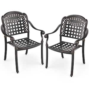 2pcs Bronze Cast Aluminum Armrest Chairs Stackable Outdoor Dining Chairs