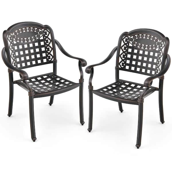 Costway 2pcs Bronze Cast Aluminum Armrest Chairs Stackable Outdoor Dining Chairs