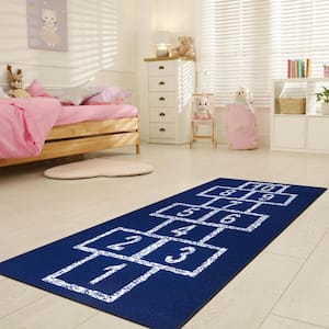 Kid's Play Collection Non-Slip Rubberback Hopscotch 3x6 Kid's Runner Rug, 2 ft. 7 in. x 6 ft., Navy