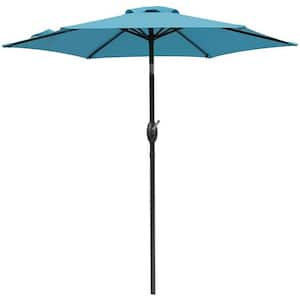 7.5 ft. Market Patio Umbrella with Push Button Tilt, Crank and 6 Sturdy Aluminum Ribs in Lake Blue