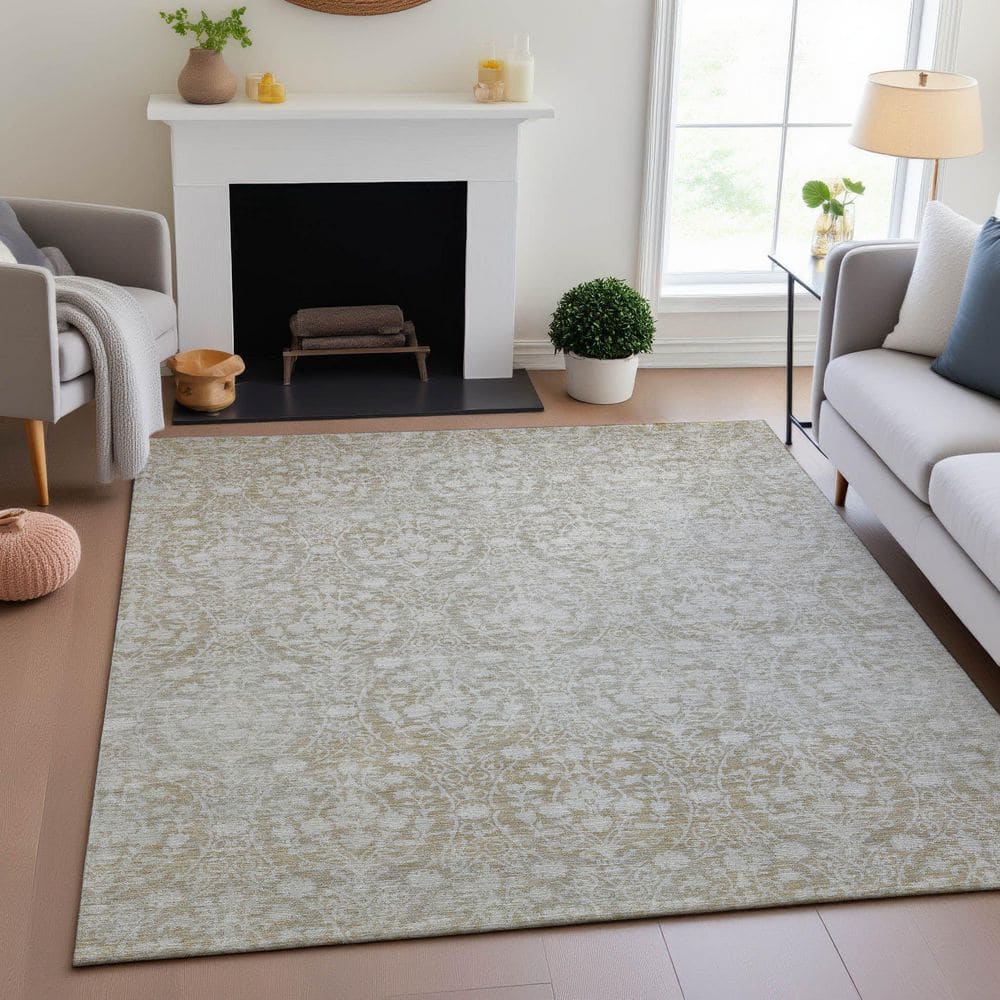 Mayfield Premium Machine Washable Abstract AMF1231 Tan 3 ft. x 5 ft. Area Rug price history on PriceWatchPro