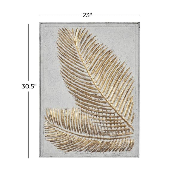 Metal Gold Relief Palm Leaf Wall Decor with Gold Detailing