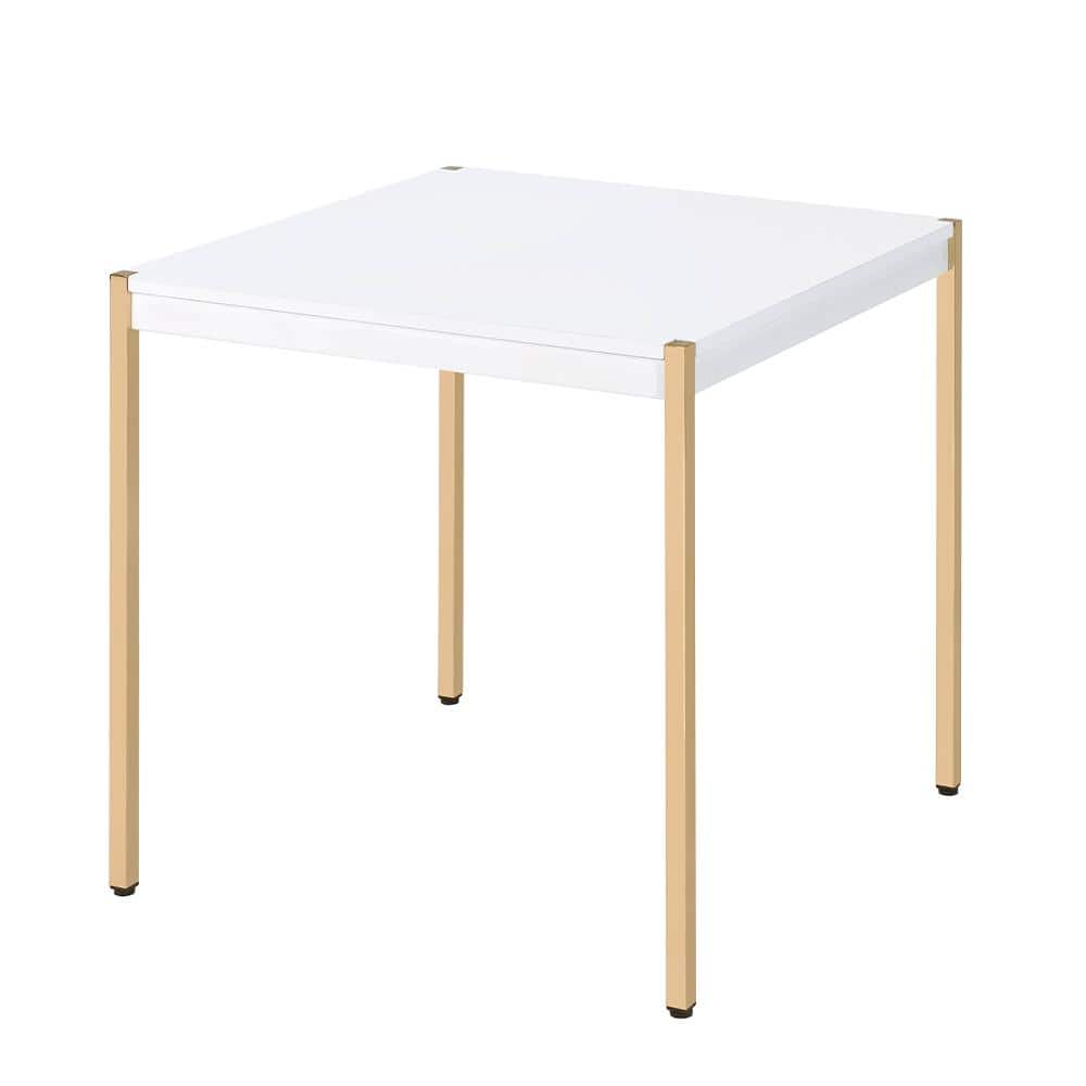 Acme Furniture Otrac 24 in. White and Gold Square Wood End Table