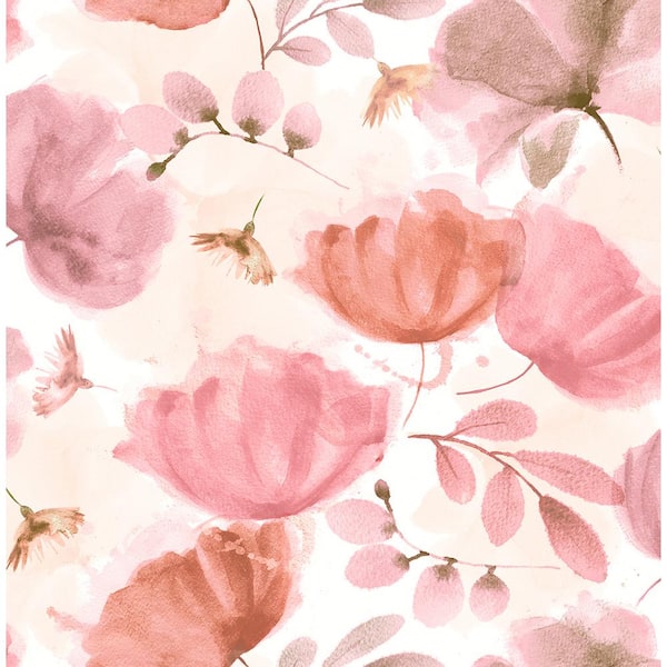 Brewster Zahra Pink Floral Pink Paper Strippable Roll (Covers 56.4 sq. ft.)