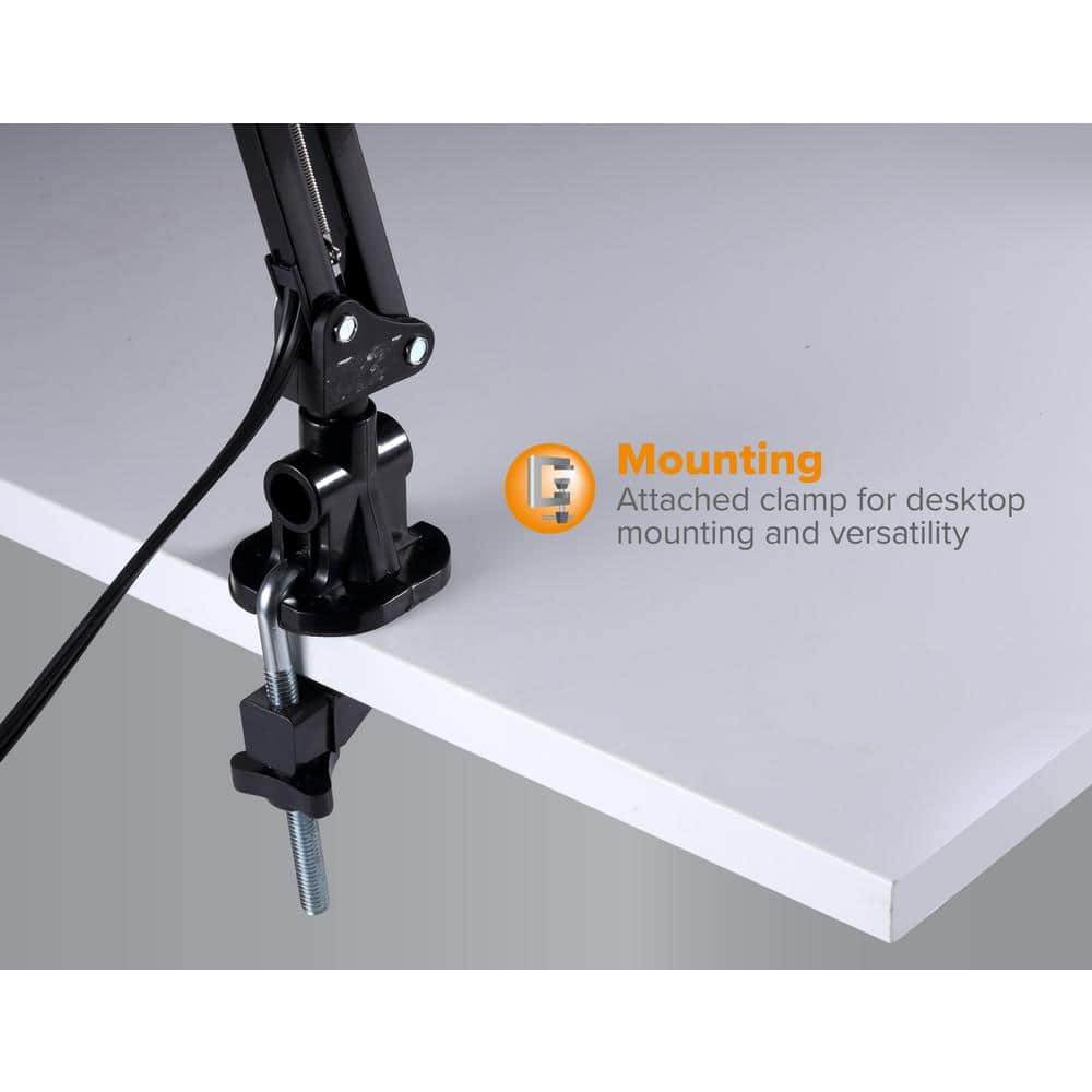 Sleek 36" Black Metal LED Clamp Desk Lamp with Adjustable Arm