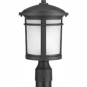 Wish LED Collection 1-Light Textured Black Etched White Linen Glass Craftsman Outdoor Post Lantern Light