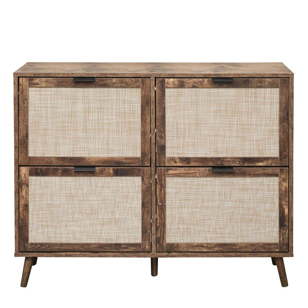 35.79 in. H x 41.34 in. W Brown Wood Freestanding Modern Shoe Storage Cabin