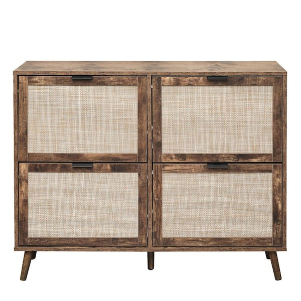 35.79 in. H x 41.34 in. W Brown Wood Freestanding Modern Shoe Storage Cabinet with 4 Drawers for Hallway