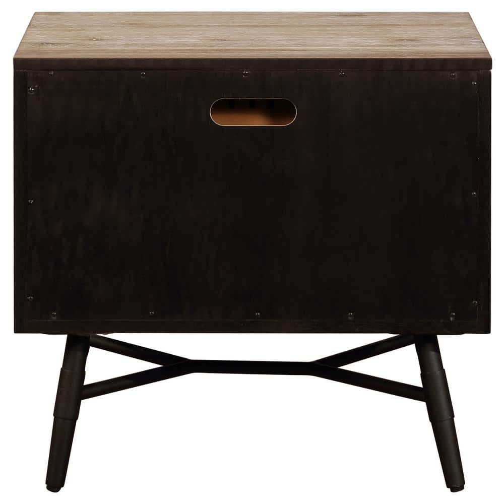 Marlow Rough Sawn Multi 2-Drawer Nightstand with Black Metal Legs