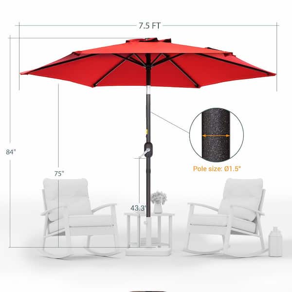 7.5 ft steel market patio umbrella in trellis chili JOYESERY 7.5 ft. Patio Market Umbrellas with Crank and Tilt Button in Chili Red