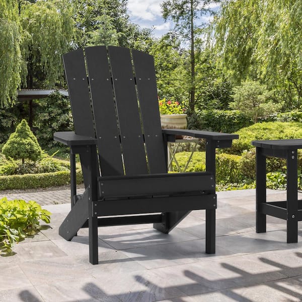 JOYESERY Black Weather Resistant HIPS Plastic Adirondack Chair for Outdoors (1-Pack)