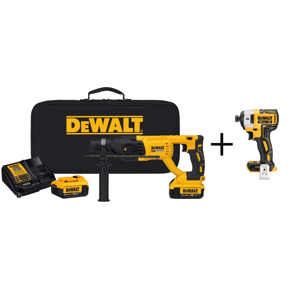 DEWALT 20V MAX Cordless Brushless in. SDS Plus D-Handle Rotary Hammer, 1/4  in. Impact Driver, and (2) 20V 4.0Ah Batteries DCH133M2DCF887B The Home  Depot
