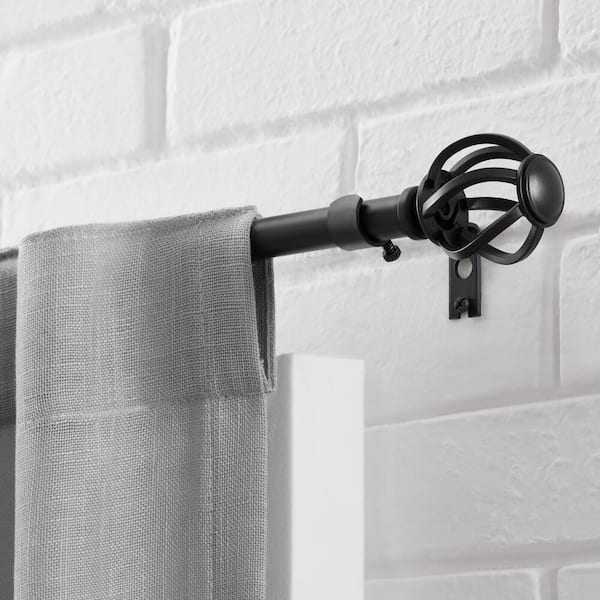48 in. - 84 in. Telescoping 5/8 in. Single Curtain Rod Kit in Matte Black with Cage Finials