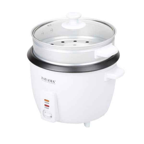 Tayama 16-Cup Rice Cooker with Steam Tray and Glass Lid in White