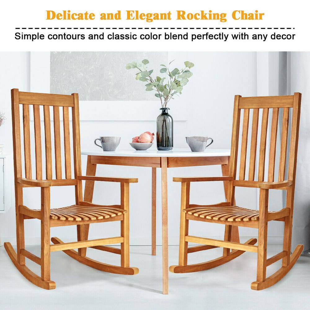 Natural Eucalyptus Wood Outdoor Rocking Chair with Arms