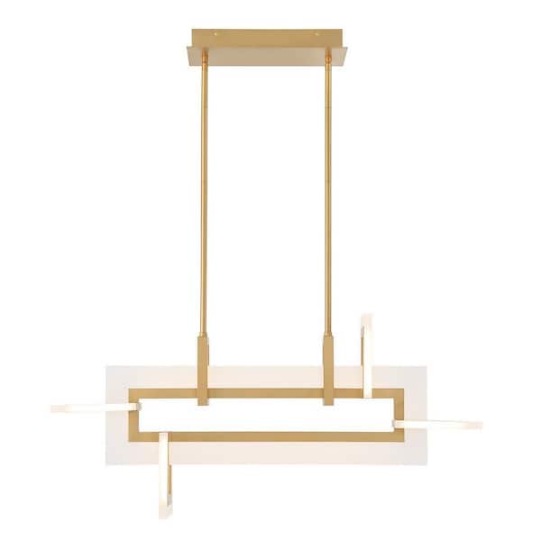 Eurofase Inizio 46-Watt Integrated LED Gold Linear Chandelier with Frosted White Acrylic Shades