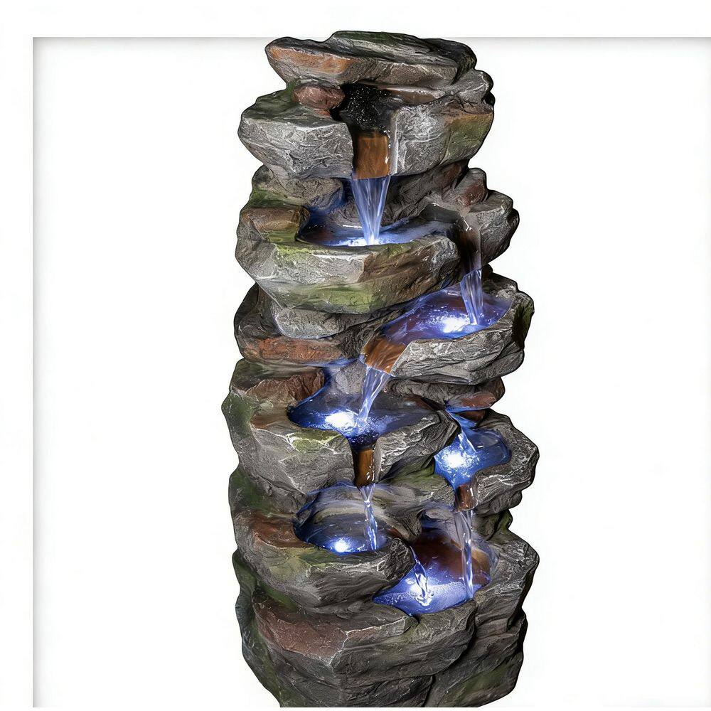 23.6 in. Outdoor 6 tiered Stone Liking Rockery Waterfall Fountain with LED Light for Patio Yard Garden Backyard price history on PriceWatchPro