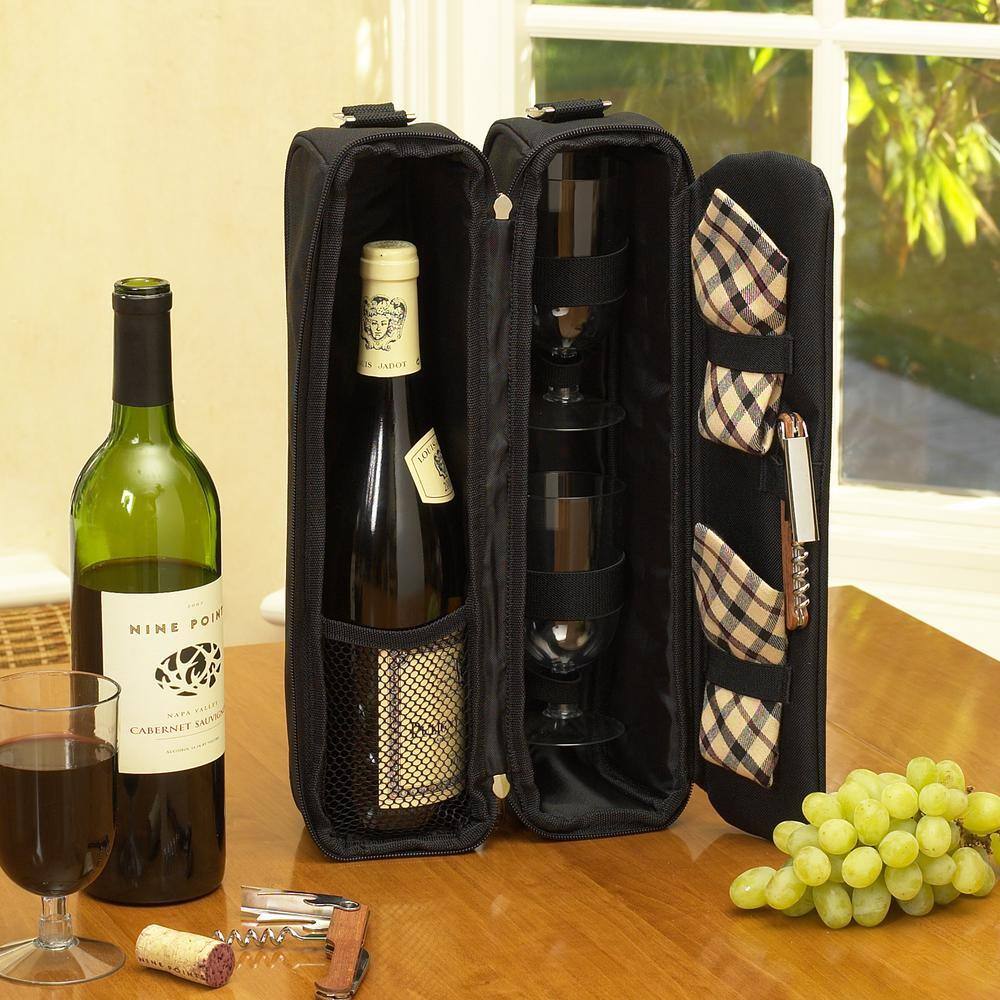 PICNIC AT ASCOT Sunset Black and London Wine Tote for 2 with