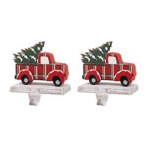 6.12 in. H Wooden/Metal Red Truck Stocking Holder (2-Pack)