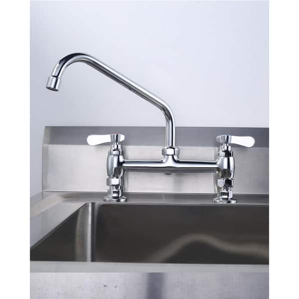 Double Handle Deck Mounted Commercial Standard Kitchen Faucet with 10 in. Swivel Spout in Polished Chrome