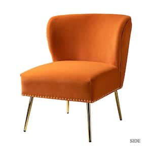 Basilio Orange Accent Wingback Chair with Nailhead Trim