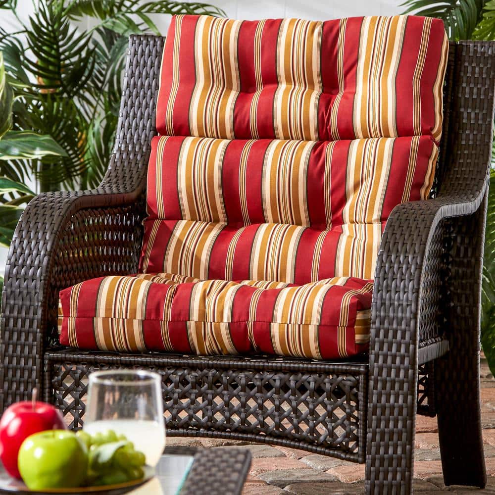 Roma Stripe Red and Beige Outdoor High Back Chair Cushion