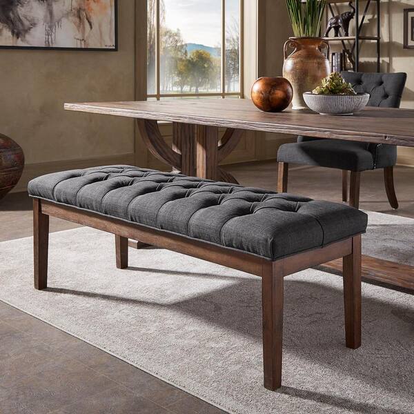 HomeSullivan Brown Finish Dark Grey Premium Tufted Reclaimed 52- in. Upholstered Bench (53.5 in. W x 16 in. D x 19 in. H
