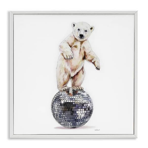 Polar Bear on Disco Ball by Amanda Greenwood White Framed Animal Giclee Art Print 12 in. x 12 in.