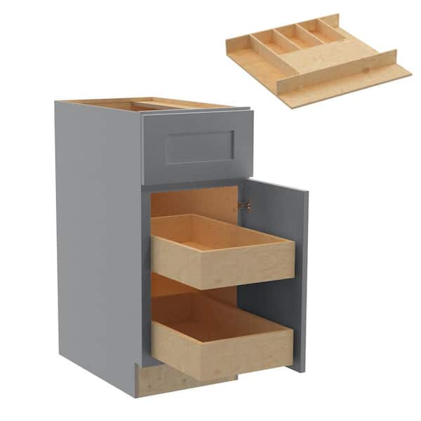Home Decorators Collection Newport 15 in. W x 24 in. D x 34.5 in. H Assembled Plywood Base Kitchen Cabinet in Pearl Gray with 2ROT Cutlery RH