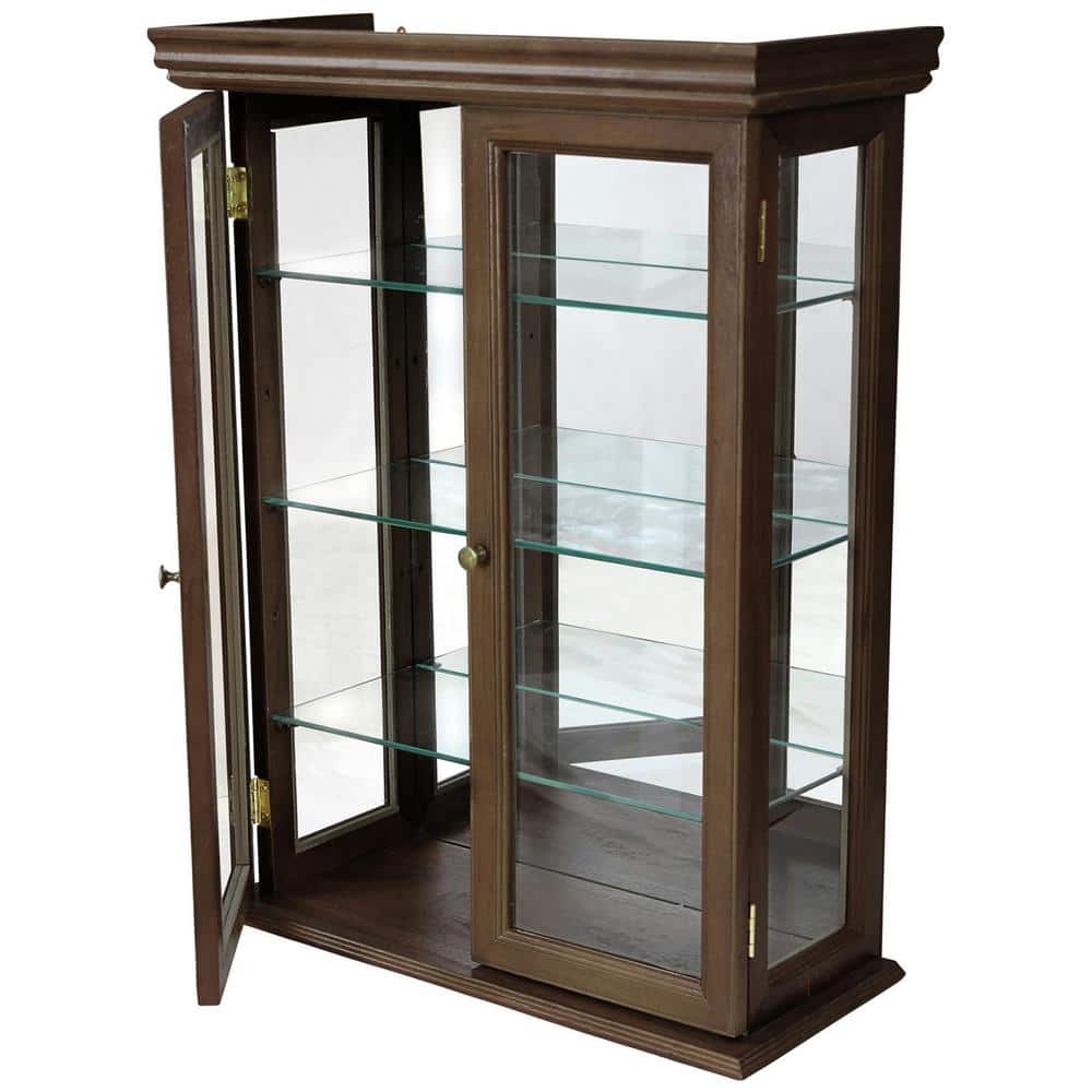 Tuscan-Style Solid Hardwood Wall Curio Cabinet with Glass Shelves