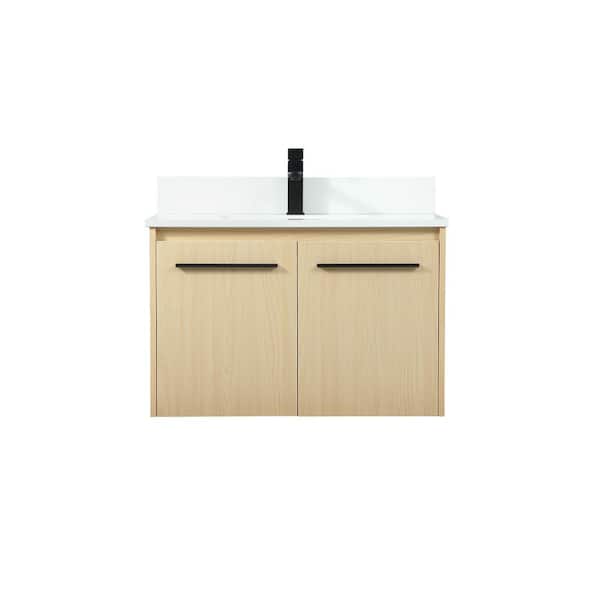 Unbranded 30 in. W Single Bath Vanity in Maple with Engineered Stone Vanity Top in Ivory with White Basin with Backsplash