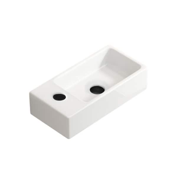 Avex Ceramic 14.17 in. Rectangular Bathroom Vessel Sink Left Hand in White without Tap and Drain