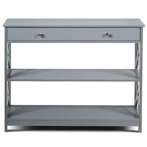 39 in. Gray Rectangle Wood Console Table with Drawer and Storage Shelves