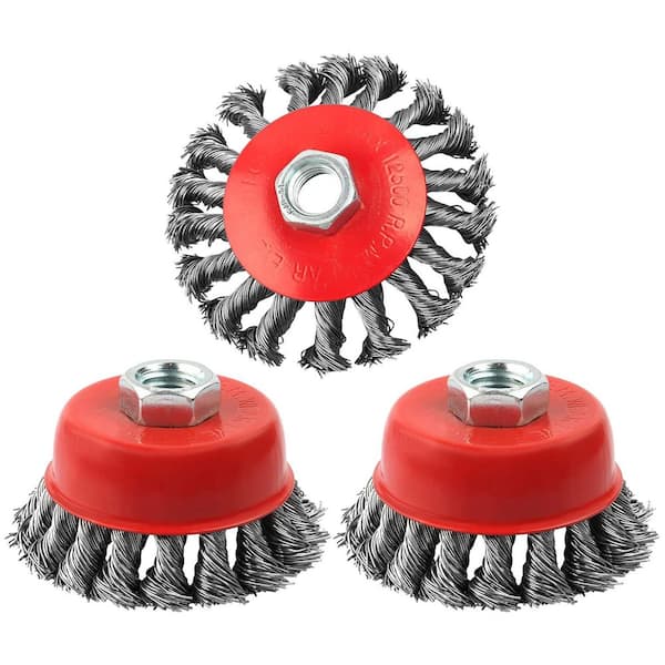 Unbranded Wire Wheel Brush for Angle Grinder 4 Inch 0.02 Inch Carbon Steel Wire 5/8 Inch Threaded Arbor 3 Pack