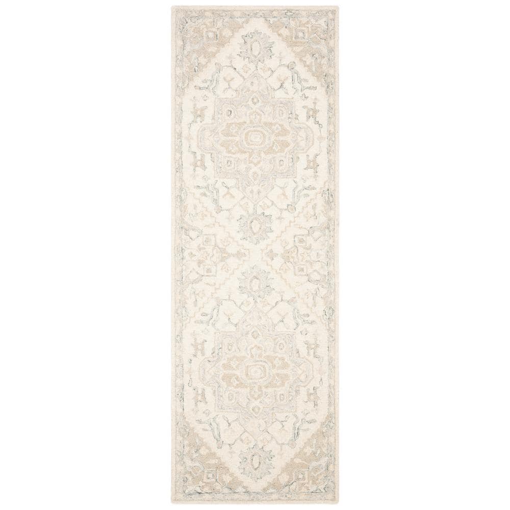Ivory & Beige Handmade Wool Medallion Area Rug - 2'3" x 5'